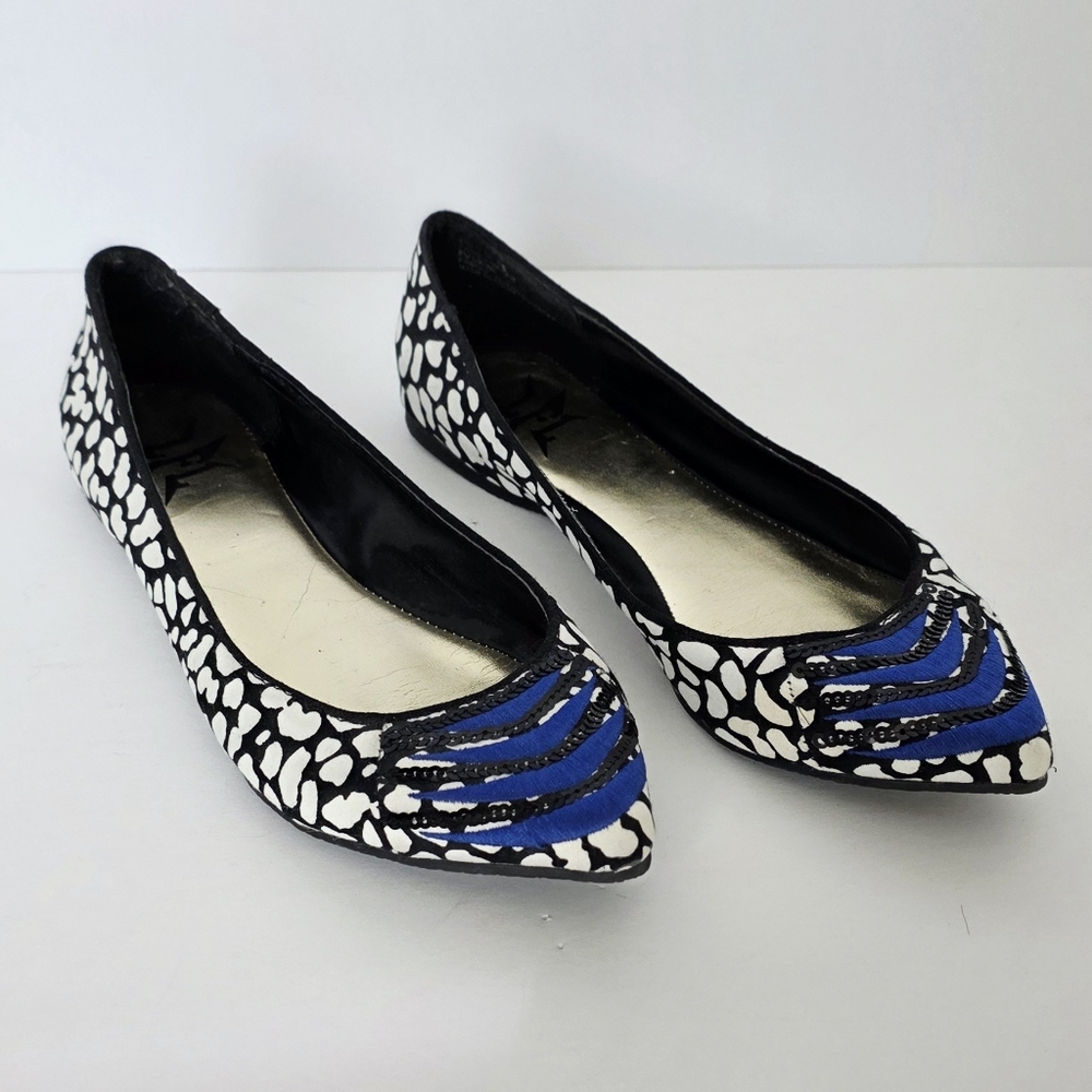 LFL Dressy Flats Slip-On Size 6.5 Black White Cobalt Blue